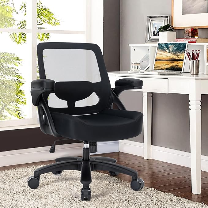 Big and Tall Office Chair 400lb- Mesh Ergonomic Heavy Duty Desk Chair- Flip Arms, Plus Size Wide Seat Executive Computer Chair for Large People- Home Office Swivel Rolling Task Chairs - LeafyLoom