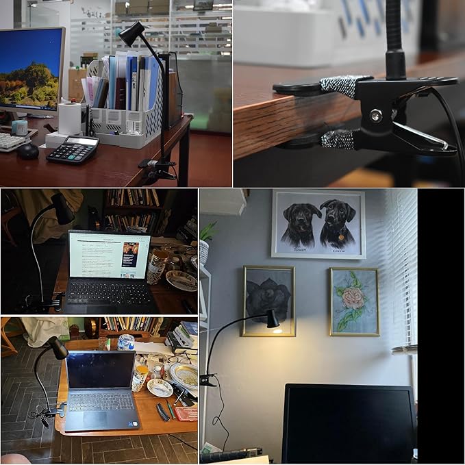 3W 5V USB Portable LED Clip Desk Table Headboard Lamp 3 Colors Changeable Dimmable Adjustable 15" Arm for Reading Working Drawing (15" Clip Light Horn Style) - LeafyLoom