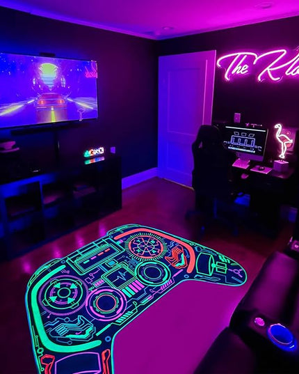 Gaming Rug for Boys Room Decor, Gamer Rugs Glow in The Blacklight Video Game Carpet Teens Playroom Non-Slip Area Rug Game Bedroom Floor Casual Mat (60"x39") - LeafyLoom