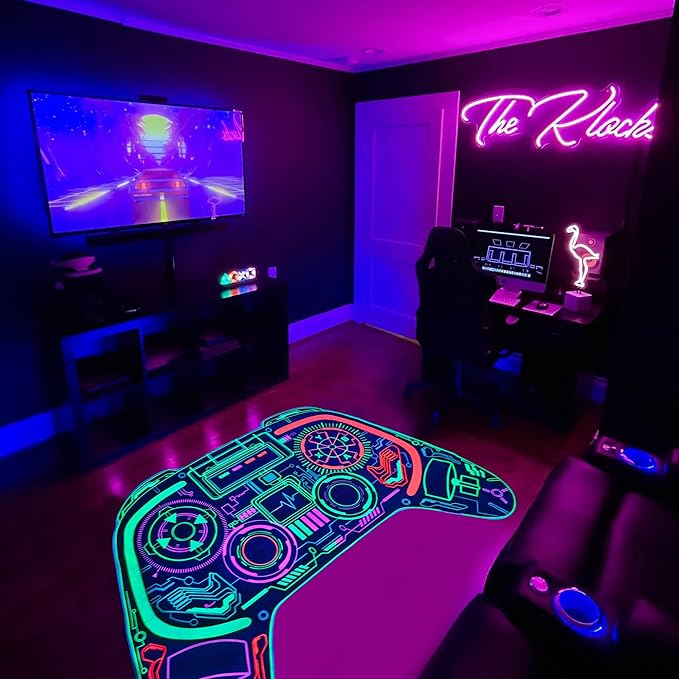 Gaming Rug for Boys Room Decor, Gamer Rugs Glow in The Blacklight Video Game Carpet Teens Playroom Non-Slip Area Rug Game Bedroom Floor Casual Mat (60"x39") - LeafyLoom