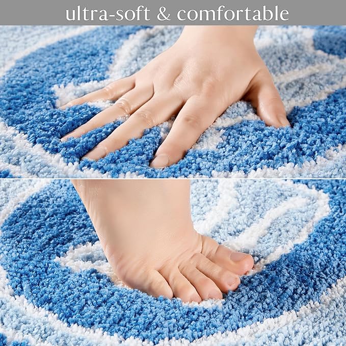 RoomTalks Coastal Beach Bathroom Rugs Non Slip Light Blue Turquoise Cute Bath Mat Washable, Cartoon Money Tufted Rug Boho Funky Aesthetic Cool 2x3 Small Throw Rugs for Bedroom Kitchen Living Room - LeafyLoom
