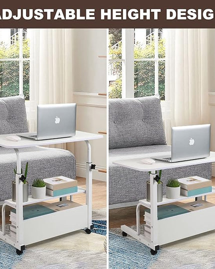 Laptop Desk Removable and Adjustable Height Table for Bedroom Bedside Lazy Sofa Minimalist Office Home Student Writing Desk, Small Standing with Storage TV Tray Table.White - LeafyLoom