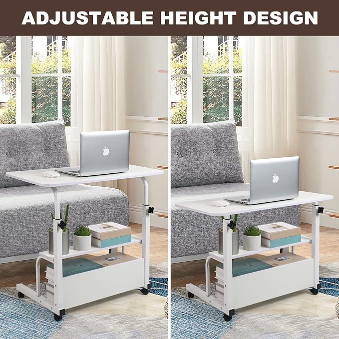 Laptop Desk Removable and Adjustable Height Table for Bedroom Bedside Lazy Sofa Minimalist Office Home Student Writing Desk, Small Standing with Storage TV Tray Table.White - LeafyLoom