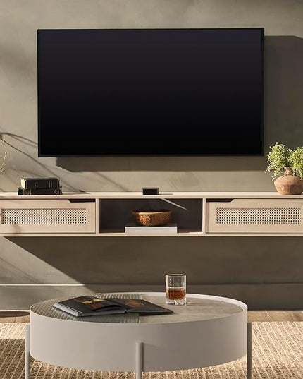 Walker Edison Modern Rattan Flip-Down-Door Wall-Mounted Floating Stand for TVs up to 65 Inche, 58 Inch, Coastal Oak - LeafyLoom