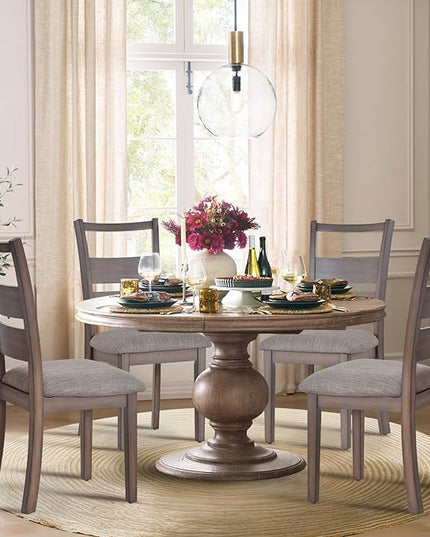 COLAMY Fabric Upholstered Dining Chairs Set of 2, Ladder High Back Dining Room Kitchen Side Chairs with Adjustable Foot Pegs, Light Brown - LeafyLoom