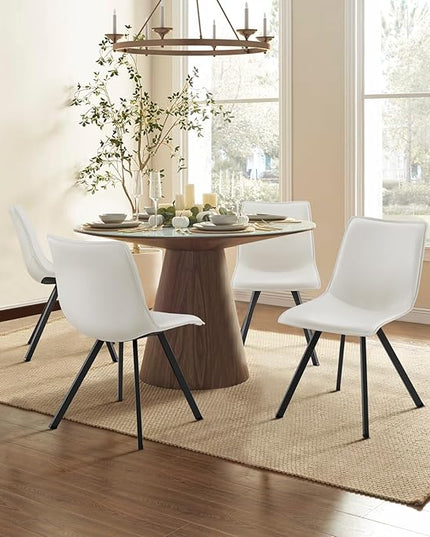 COLAMY PU Leather Dining Chairs Set of 2, High Back Modern Upholstered Dining Room Kitchen Side Chair with Metal Legs for Home/Living Room/Bedroom/Office, White - LeafyLoom