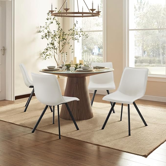 COLAMY PU Leather Dining Chairs Set of 2, High Back Modern Upholstered Dining Room Kitchen Side Chair with Metal Legs for Home/Living Room/Bedroom/Office, White - LeafyLoom