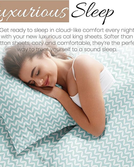 Linen Market 4 Piece Sheet Set Patterned, California King, Puffed Chevron Light Blue - LeafyLoom