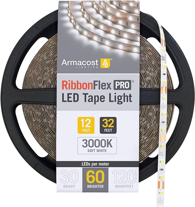 Armacost Lighting 142250 Ribbon Flex Pro Tape Light 60 LEDs/m, Soft Bright White 3000K 32.8 ft. Professional Grade LED Strip Lights ArmacostLighting