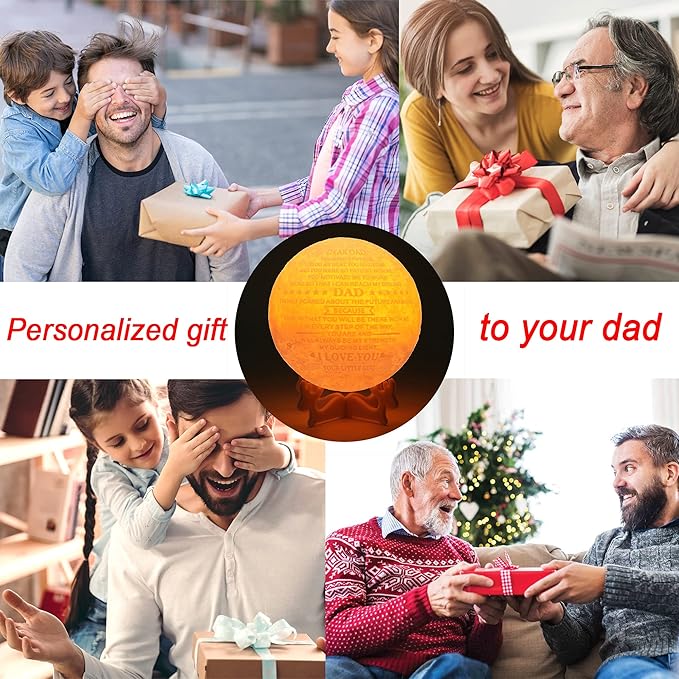 Personalized Bonus Step Father Gifts for SeniorsCool 3D Moon Lamp,Thank You Gifts Moon Decor for Best Dad from Daughter and Son,Moon Lights for Bedroom Birthday Gifts for Dad - LeafyLoom