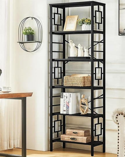 HOMISSUE Tall Bookshelf, Industrial 6-Tier Bookshelf with Unique Design, Open Bookshelves and Bookcases,Black - LeafyLoom