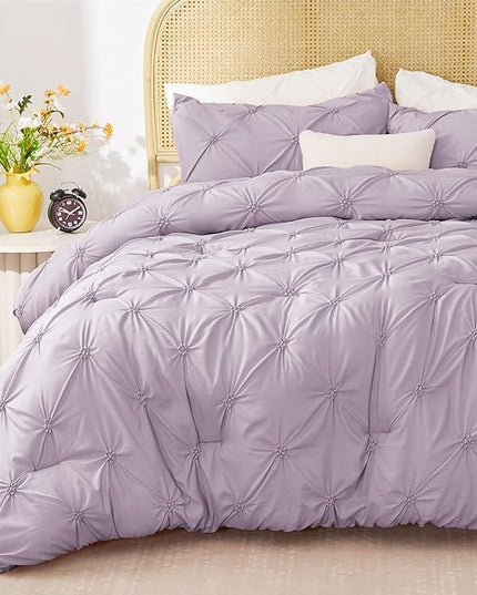 BEDELITE Light Purple Twin Comforter Set for Girls - 2 Peices Boho Pintuck Bedding Comforter Sets, Lightweight Soft & Warm Twin Bedding Sets with 1 Pillowcase for All Season - LeafyLoom