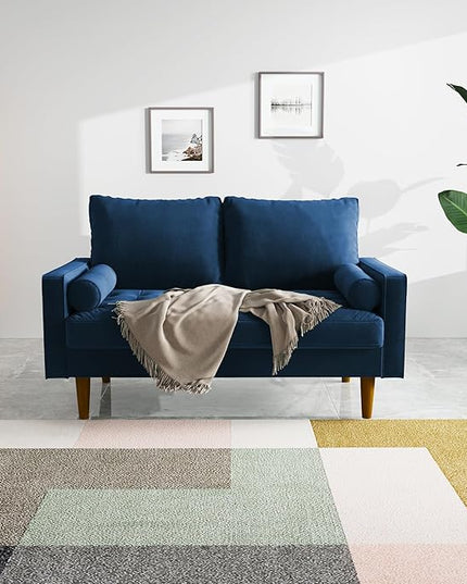 Velvet Furniture for Small, Mid-Century Modern Loveseats for Living Room, Love Seat Couch Sofas, 58 Inches, Space Blue - LeafyLoom