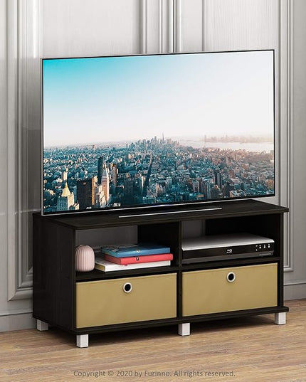 Furinno Andrey Entertainment Center with Bin Drawers, Dark Espresso - LeafyLoom