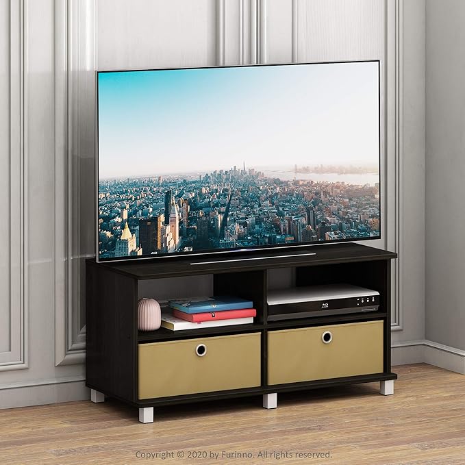Furinno Andrey Entertainment Center with Bin Drawers, Dark Espresso - LeafyLoom