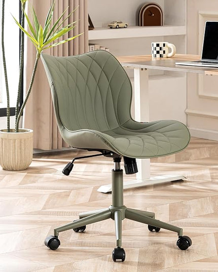 YOUNUOKE Office Desk Chair, Comfy Home Office Chairs, Small Comfortable Desk Chairs with Wheels, Armless PU Leather Chairs for Computer Conference, Olive - LeafyLoom