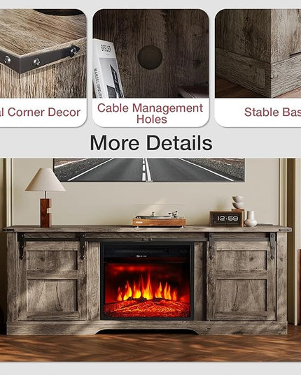 oneinmil Fireplace TV Stand with 18” Electric Fireplace, 58” TV Console Stand for TVs Up to 65", Entertainment Center, Fireplace for The Living Room TV Stand, Grey - LeafyLoom