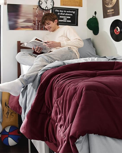 Bedsure Burgundy Twin XL Comforter Set - 5 Pieces Reversible Twin XL Bed in a Bag Twin XL Bed Set with Comforters, Sheets, Pillowcase & Sham, Twin XL Bedding Sets - LeafyLoom