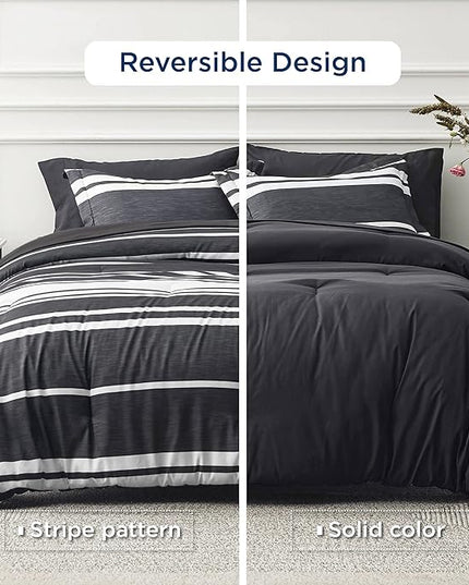 Bedsure Twin XL Comforter Set for College Boys, Black White Striped Bedding Comforter Sets All Season Bed Set with 1 Pillow Sham, Flat Sheet, Fitted Sheet and 1 Pillowcase - LeafyLoom
