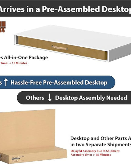 SHW Claire 40-Inch Height Adjustable Electric Standing Desk with Drawer, White - LeafyLoom