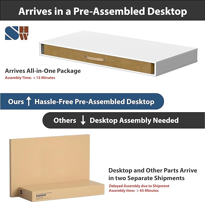 SHW Claire 40-Inch Height Adjustable Electric Standing Desk with Drawer, White - LeafyLoom