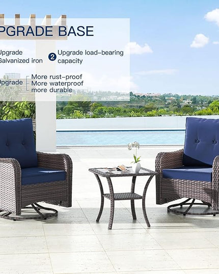 Kullavik 10PCS Outdoor Patio Furniture Set,PE Wicker Rattan Sectional Sofa Patio Conversation Sets with 43" 55000BTU Gas Propane Fire Pit Table,Swivel Rocking Chairs Set,Dark Blue - LeafyLoom