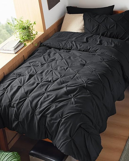 BEDSURE TwinXL Comforter Set with Sheets - 6 Pieces TwinXL Bedding Sets, Pinch Pleat Black Bed in a Bag with Comforters, Sheets & Skirt, Pillowcase & Sham, Kids Bedding Set - LeafyLoom