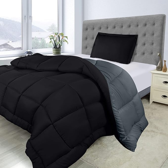 Utopia Bedding Twin Comforter Set Kids with 1 Pillow Sham, Bedding Comforter Sets, Down Alternative Reversible Black/Grey Comforter, Soft and Comfortable, Machine Washable (Pack of 6) - LeafyLoom