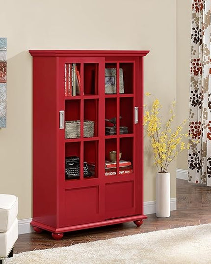 Ameriwood Home Aaron Lane Bookcase with Sliding Glass Doors, Red - LeafyLoom