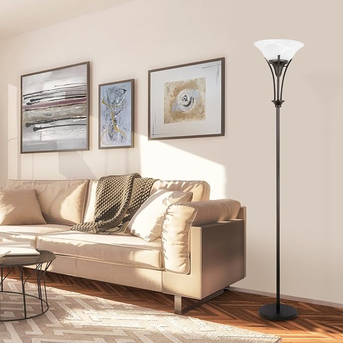 Globe Electric 63361 Gatineau 70" Floor Lamp, Dark Bronze Finish, Alabaster Glass Shade, 0 - LeafyLoom