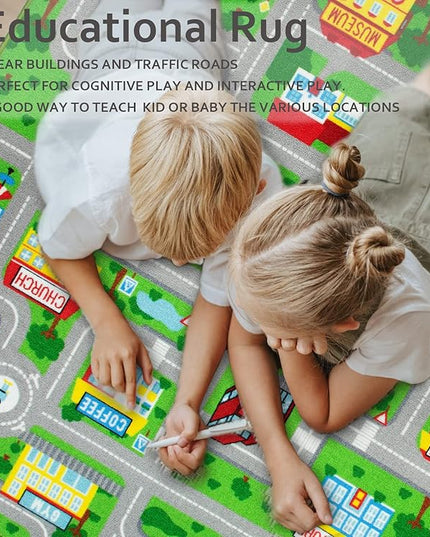 Kids Carpet Playmat Car Play Rug City Life Traffic Road Kids Rug 5' x 6'6" Large Children Educational & Game Area Rug for Toddler Boys Bedroom Playroom Classroom - LeafyLoom