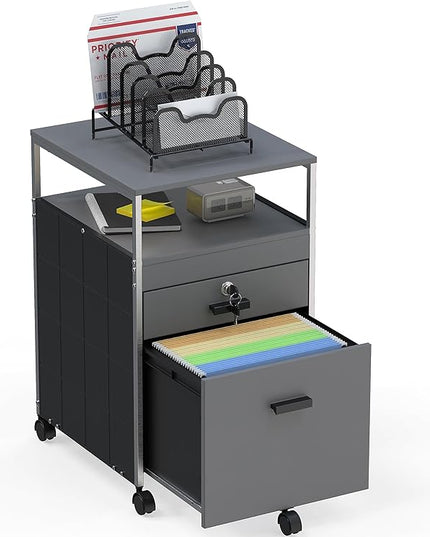 SHW Rolling File Cabinet w/ 2 Drawers & Open Shelf, Gray - LeafyLoom