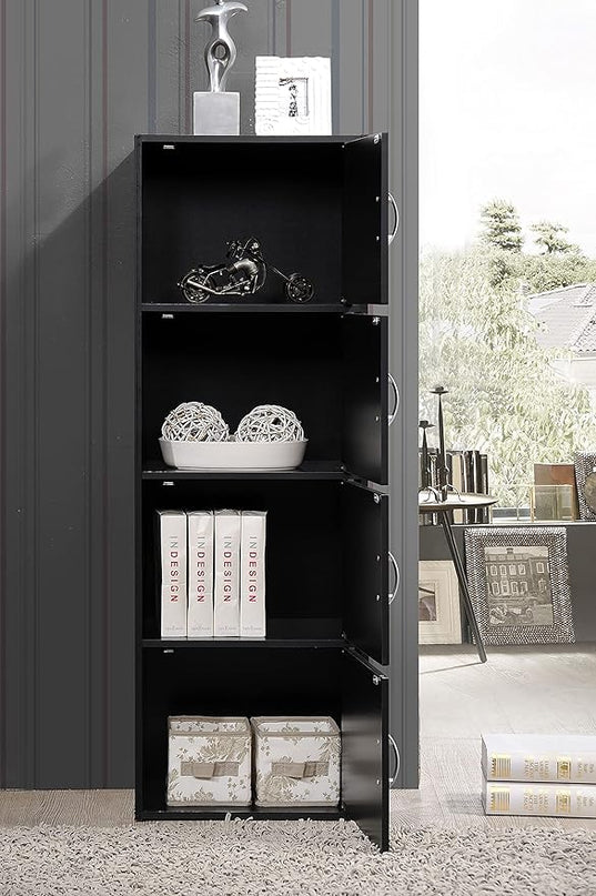 HODEDAH IMPORT 4-Shelf Bookcase Cabinet, Black - LeafyLoom