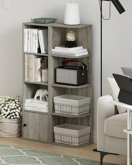 Furinno Pasir 4-Tier Corner Open Shelf Bookcase, French Oak - LeafyLoom