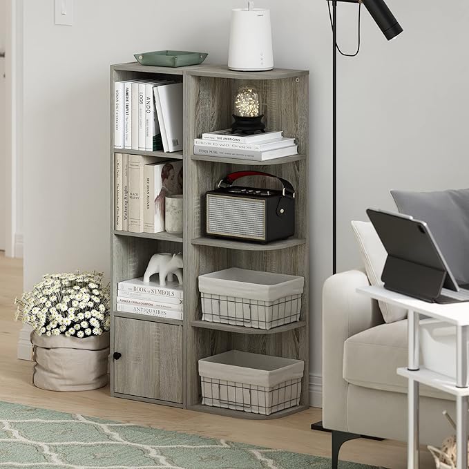 Furinno Pasir 4-Tier Corner Open Shelf Bookcase, French Oak - LeafyLoom