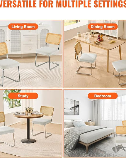 VEVOR Rattan Dining Chairs Set of 2, Mid Century Modern Dining Chair, Upholstered Velvet Accent Chair with Rattan Back, Retro Dining Room Kitchen Chair for Living Room, Bedroom, Office (18.1 Inch) - LeafyLoom