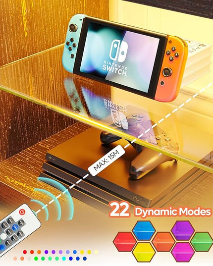Bestier 70 Inch Led TV Stand for 75 Inch TV Large Entertainment Center Gaming with Adjustable Glass Shelves Two Cabinets Modern TV Console for Living Room 22 RGB Modes, Golden Black - LeafyLoom