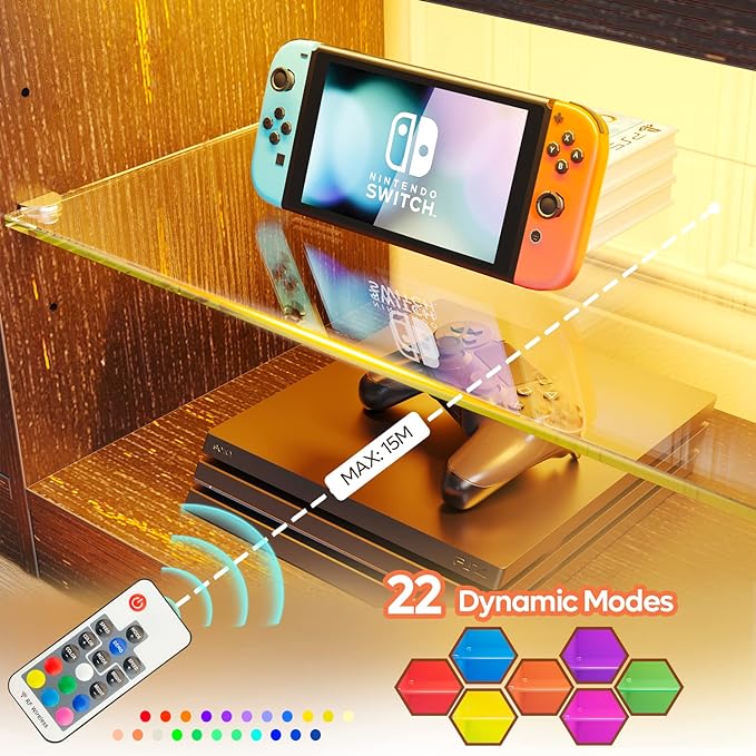 Bestier 70 Inch Led TV Stand for 75 Inch TV Large Entertainment Center Gaming with Adjustable Glass Shelves Two Cabinets Modern TV Console for Living Room 22 RGB Modes, Golden Black - LeafyLoom