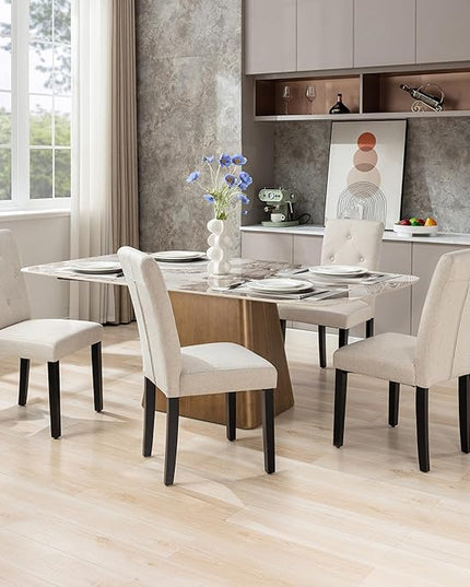 VECELO Upholstered Dining Chairs Set of 2 Modern Fabric and Solid Wood Legs & High Back, Parsons for Kitchen/Living Room-Beige - LeafyLoom
