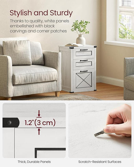 VASAGLE File Cabinet, Filing Cabinet with 3 Drawers, Printer Stand, Fit A4, Letter Size, Hanging File Folders, Modern Farmhouse Style, for Home Office, Study, Rustic White UOFC054T73 - LeafyLoom