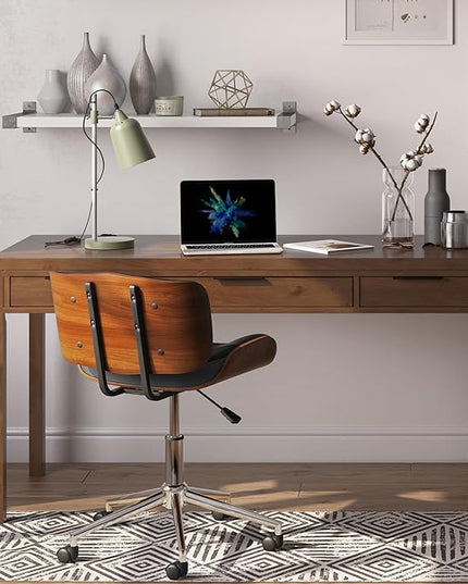 SIMPLIHOME Hollander SOLID WOOD 60 inch Wide Home Office Desk, Writing Table, Workstation, Study Table Furniture in Medium Saddle Brown with 2 Drawers - LeafyLoom