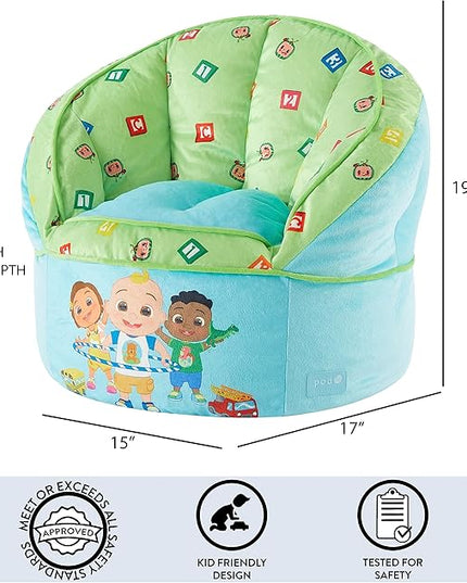 Idea Nuova Cocomelon Blue Round Bean Bag Chair for Kids, Ages 3+, Large - LeafyLoom