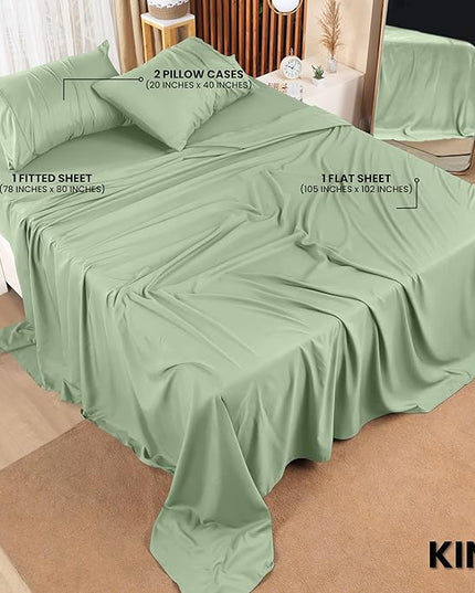 Utopia Bedding King Bed Sheets Set - 4 Piece Bedding - Brushed Microfiber - Shrinkage and Fade Resistant - Easy Care (King, Sage) - LeafyLoom