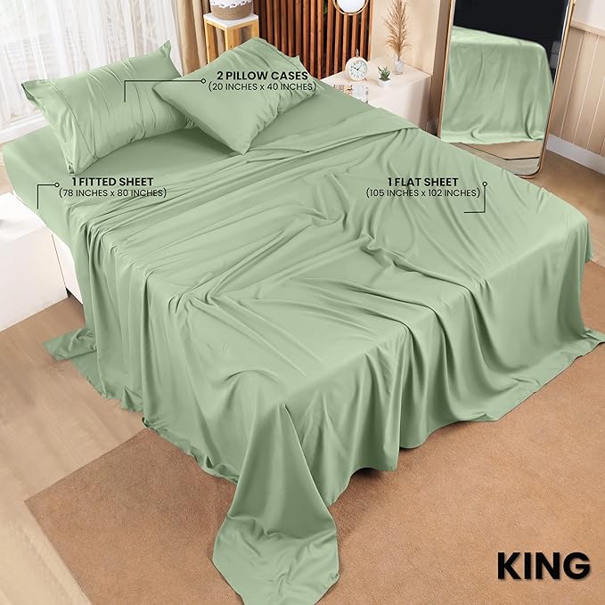 Utopia Bedding King Bed Sheets Set - 4 Piece Bedding - Brushed Microfiber - Shrinkage and Fade Resistant - Easy Care (King, Sage) - LeafyLoom