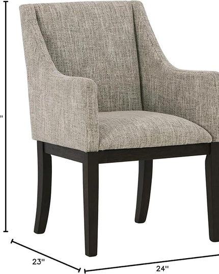 Signature Design by Ashley Burkhaus Traditional Dining Upholstered Arm Chair, 2 Count, Gray & Dark Brown - LeafyLoom