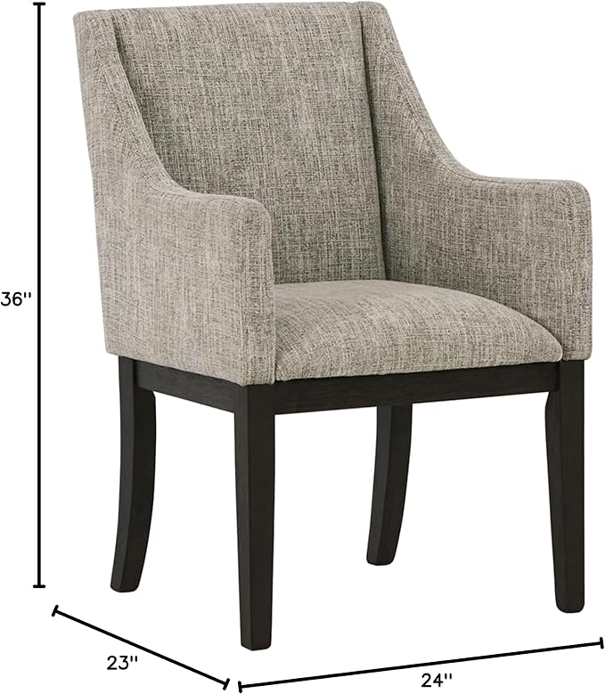 Signature Design by Ashley Burkhaus Traditional Dining Upholstered Arm Chair, 2 Count, Gray & Dark Brown - LeafyLoom