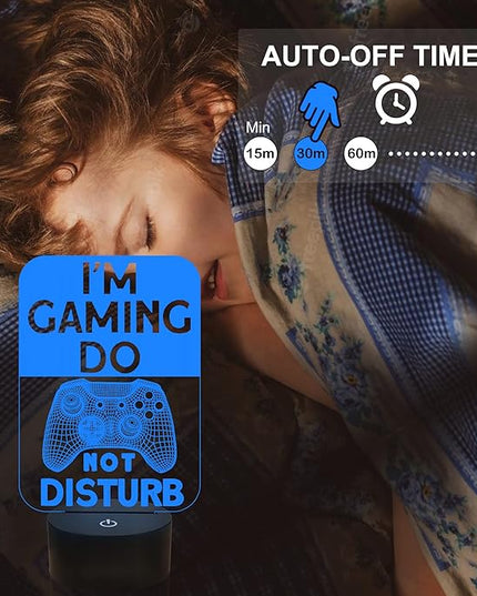 Do Not Disturb I'm Gaming Night Light,Gamepad Graphic Video Games Gamer Gift Funny 3D Illusion Lamp 16 Colors Changing Touch & Remote Control for Men Teenagers and Kids - LeafyLoom