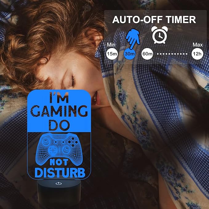 Do Not Disturb I'm Gaming Night Light,Gamepad Graphic Video Games Gamer Gift Funny 3D Illusion Lamp 16 Colors Changing Touch & Remote Control for Men Teenagers and Kids - LeafyLoom
