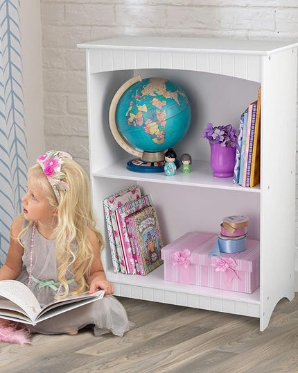 KidKraft Nantucket Children's Wooden 2-Shelf Bookcase with Wainscoting Detail - White, Gift for Ages 3+ - LeafyLoom