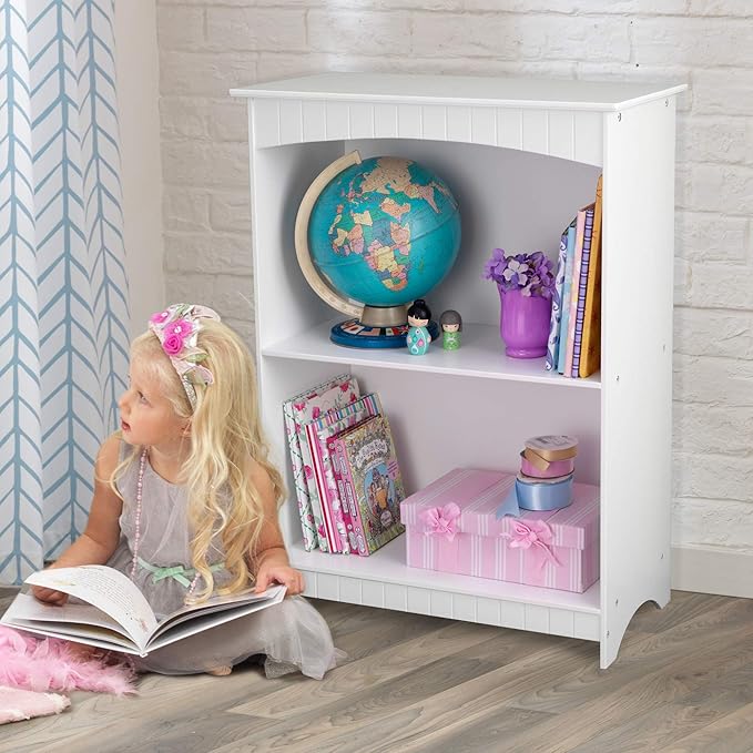 KidKraft Nantucket Children's Wooden 2-Shelf Bookcase with Wainscoting Detail - White, Gift for Ages 3+ - LeafyLoom